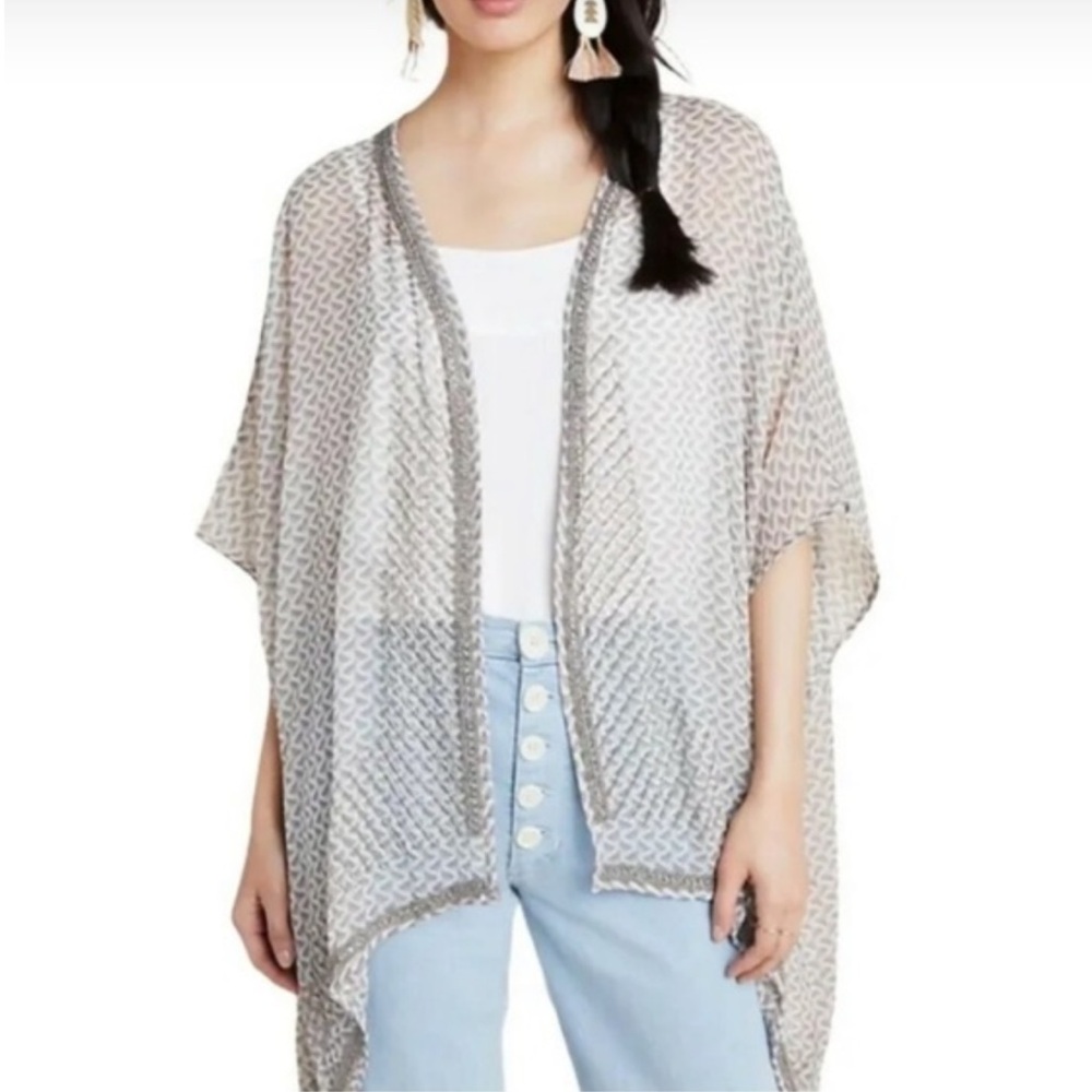 Anthropologie Andersen & Lauth Joya Beaded Geometric Print Open Kimono Blouse